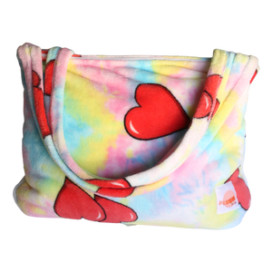 Tie Dye Heart Print Plush Convertible Tote Bag/Blanket/Nap Sack