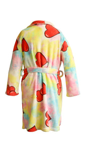 Women's Tie Dye Heart Print Plush Robe