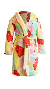 Girls Tie Dye Heart Print Plush Robe