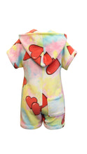 Girls Tie Dye Heart Print Hooded Plush Romper